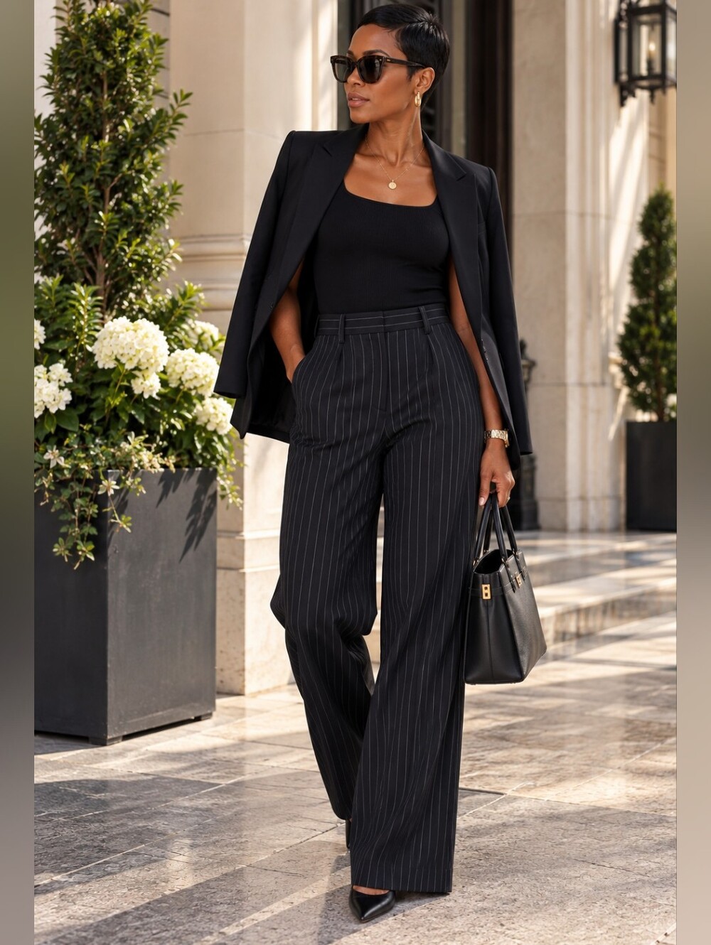 LOFT pinstripe wide leg wool blend pants sz0